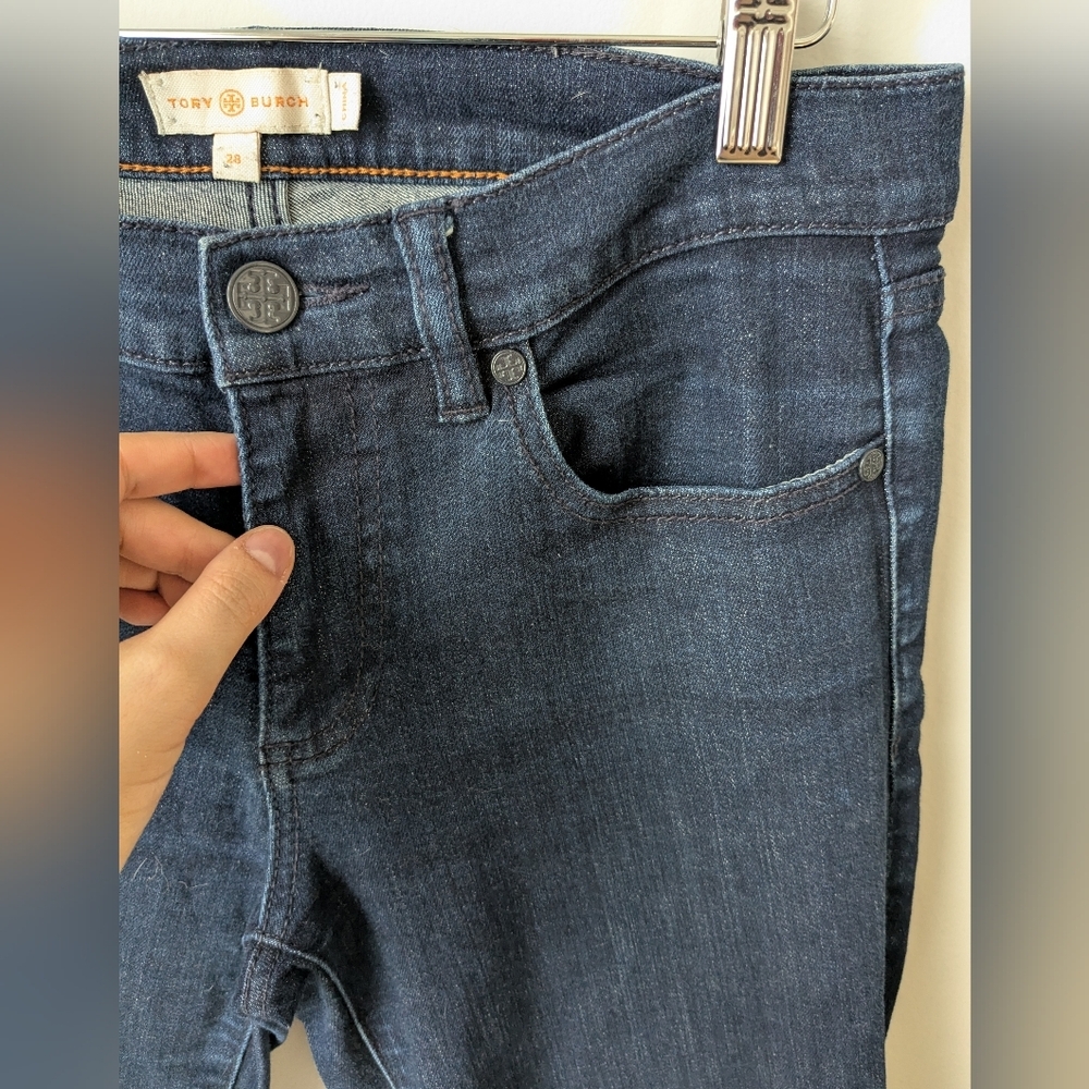 Tory Burch Cropped Skinny Jeans Dark Blue Wash – Size 28 - Picture 3 of 8